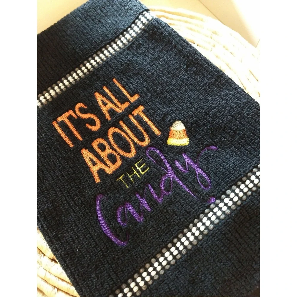 It's All About The Candy Halloween Fall Tea Hand Kitchen Towel Great Gift Idea!